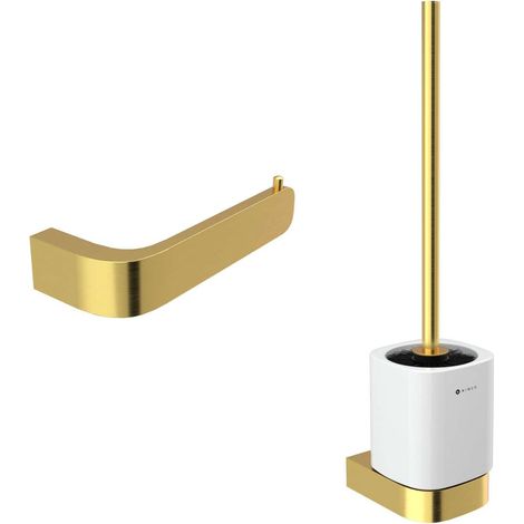 Nimco Nikau - Juego de accesorios para el inodoro, oro cepillado. NKZ set-94KN-Z (1/2)