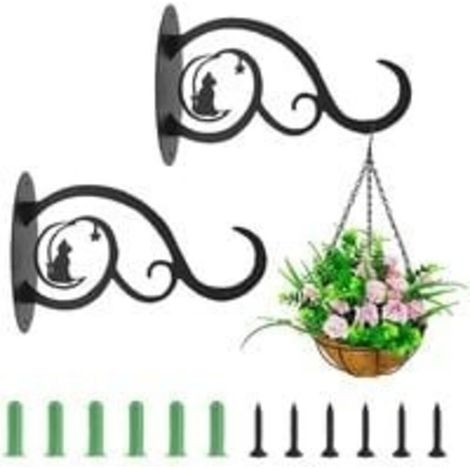 Support et plateau pour jardinière,Crochets de panier suspendus en fer forgé en métal, 2pcs 21 X 13,5 cm, pour balcon de jardin de plantes, Noir (1/4)