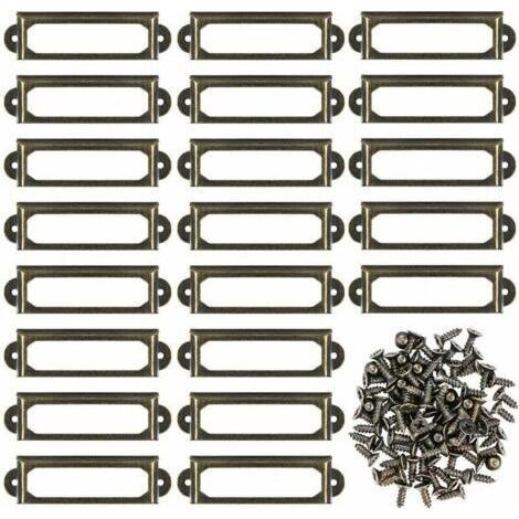 Metal Label Holders for Furniture, Drawers, Cabinets, Cards, Nameplates, Frames with Screws for Desks, Shelves, Stands, Bronze, 50 Units (60 x 17 mm) (1/5)