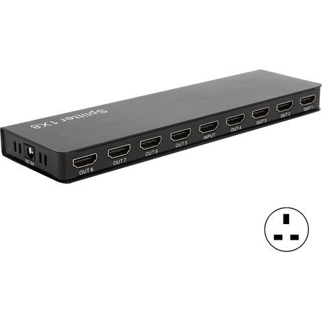 Répartiteur HDMI 1.4 8 sorties 1 entrée 1080P F118, 100-240V, distributeur audio vidéo 8 ports avec fiche UK (1/5)