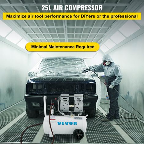Compresseur d’Air Sans Huile 25 L, Compresseur d'Air Horizontal à Faible Bruit, Moteur en cuivre, convient à la réparation à domicile /le gonflage des pneus /le nettoyage du chauffage au sol (1/5)
