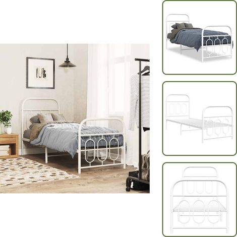 Cadre de lit métal sans matelas avec pied de lit blanc 75x190cm - Cadre De Lit - Lit Simple - Lit Metal - Lit Blanc - Meuble Chambre (1/5)