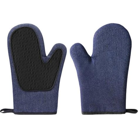 Guanti corti in denim di silicone trapuntato in cotone, resistenti al calore e antiscivolo, perfetti per cucinare, cuocere al forno e grigliare, confezione da 2. (1/3)