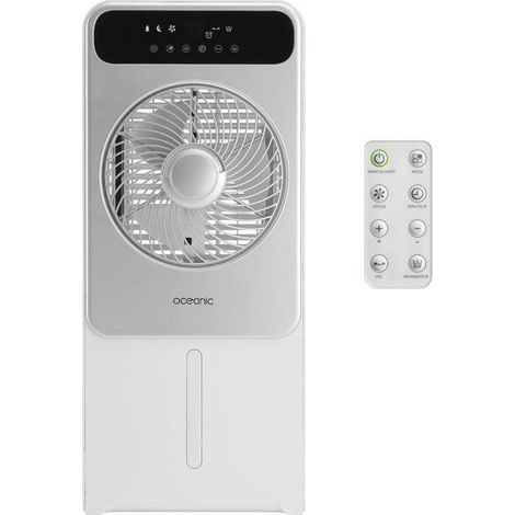 Ventilateur brumisateur 3 en 1 OCEANIC - 50W - Diametre 23 cm - Affichage LED - Télécommande - Minuterie - Moteur DC - Gris et blanc