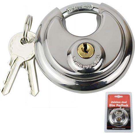 Heavy Duty Cadenas Rond, cadenas exterieur, Stainless Steel Padlocks outdoor antivol garage waterproof Anti Cut pour hangars, clôture, unités de stockage, garages avec 2 clés- (1/4)