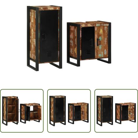 Badezimmerregal - Badezimmermöbel-Set mit Regal 2 pcs Massives upgecyceltes Holz (1/5)