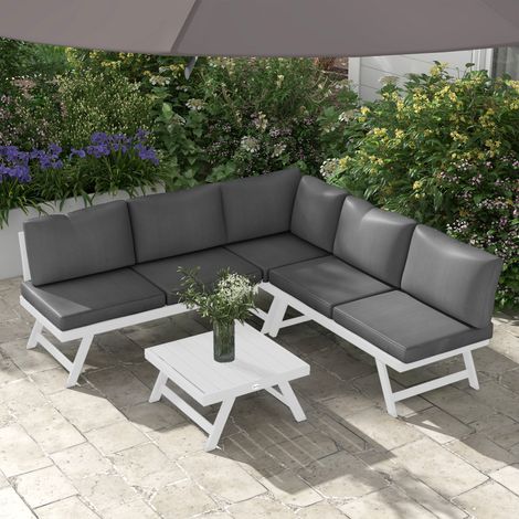Set da giardino composto da 4 pezzi, set di mobili da salotto, 115 cm x 61 cm x 65 cm, grigio + bianco