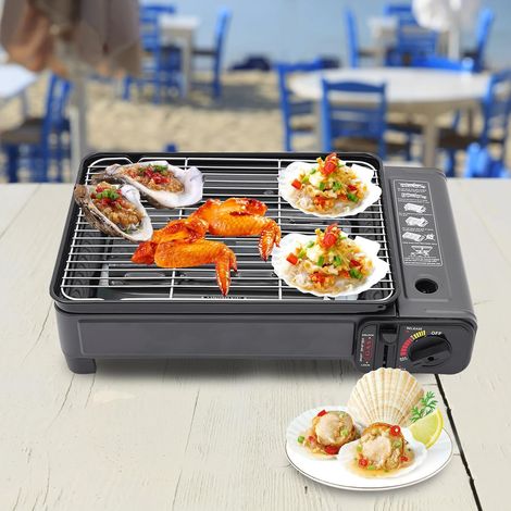 Barbecue à gaz portable avec filet de barbecue, barbecue de table, barbecue de camping, barbecue de pique-nique, pour pique-nique, jardin, terrasse, camping, voyage (1/5)