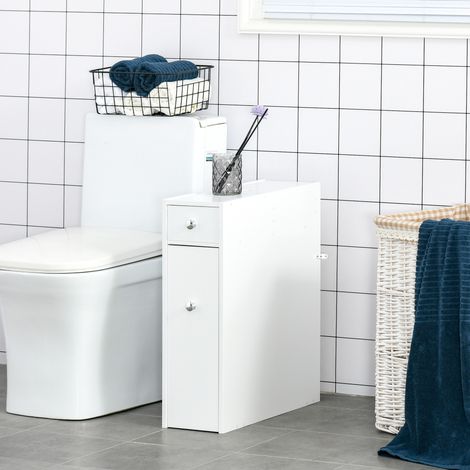 Mueble Auxiliar de Baño Estrecho con 2 Cajones y Compartimiento Superior con Tapa para Lavabo 17x48x58 cm Blanco (1/5)