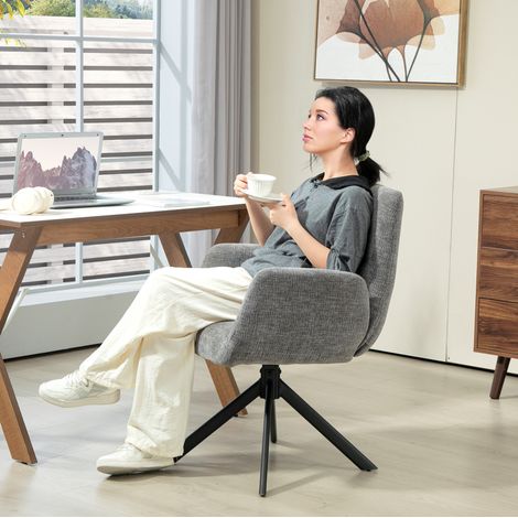Poltrona girevole moderna in poliestere grigio scuro 60 x 61 x 88 cm, con braccioli e piedini regolabili (1/5)