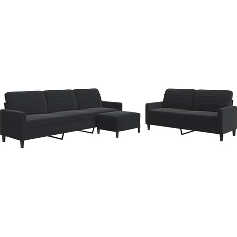 Ensemble de Canapé  Sofas 3 pcs avec coussins Noir Velours (1/5)