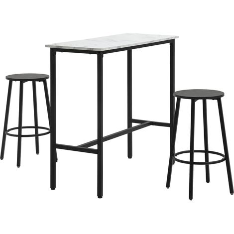 Set bar 3 pezzi con tavolo alto e 2 sgabelli in acciaio effetto marmo bianco e nero HOMVRA (1/5)