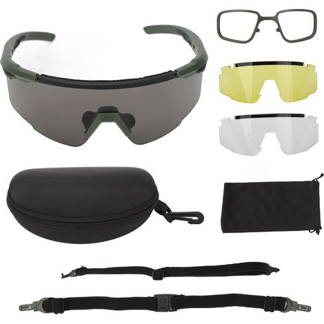 Lunettes tactiques vertes pour l'extérieur, lunettes de tir de sécurité pare-balles anti-buée épaisses (1/5)