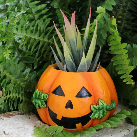 Pot Succulent Halloween Résine Pumpkin, [Pot de Fleur en Résine Synthétique Premium] + [Modèle: Pumpkin Succulent Pot] + [Design Réaliste, Mesure: 10x9.8x6.8cm] (1/5)