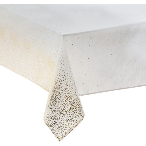 Nappe de Fêtes en coton et polyester Blanc Imprimé Léopard Doré 140 x 240 cm - Feeric Christmas (1/3)