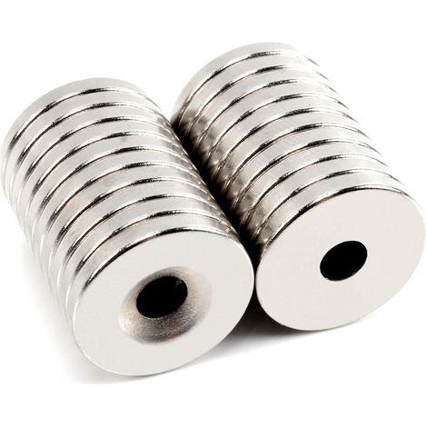 Aimants20 aimants en néodyme, aimants ronds à utiliser avec des vis (20 x 3 trous 5 mm) (1/2)