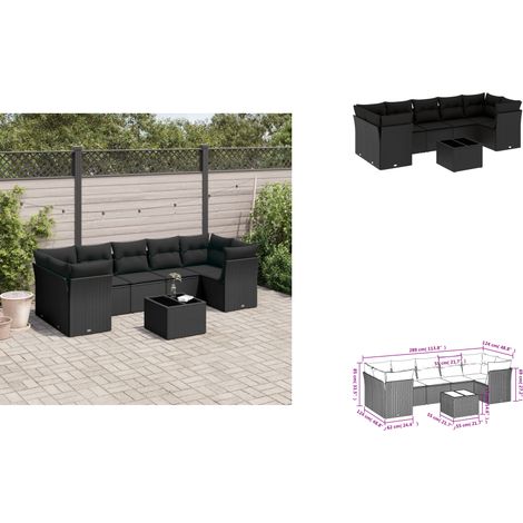 Salon de jardin 8 pcs avec coussins noir résine tressée - Ensemble Salon De Jardin - Mobilier De Jardin - Salon De Jardin Design - Meubles De Jardin Résistants - Canapé D'extérieur (1/3)