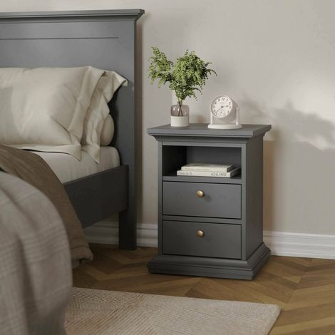 Dmora Table de chevet avec deux tiroirs, couleur grise, 43,6 x 58,8 x 40 cm, avec emballage renforcé (1/5)