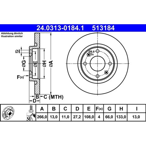 Lot de 2 Disques de frein ATE 24.0313-0184.1 CITROËN 16 086 916 80 4246 R2