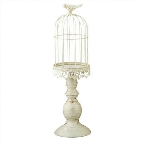 Bougeoir décoratif vintage en forme de cage à oiseaux, blanc, L (1/5)