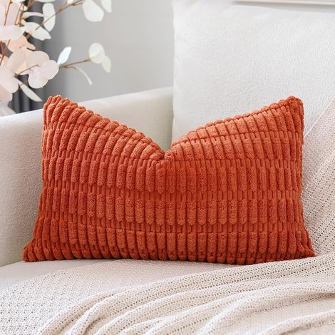 Housses de Coussin en Velours Côtelé Décoratif Canapé Taie d'oreiller Super Doux Decoration pour Maison Salon Chambre Canapé 40x60cm Orange (1/5)