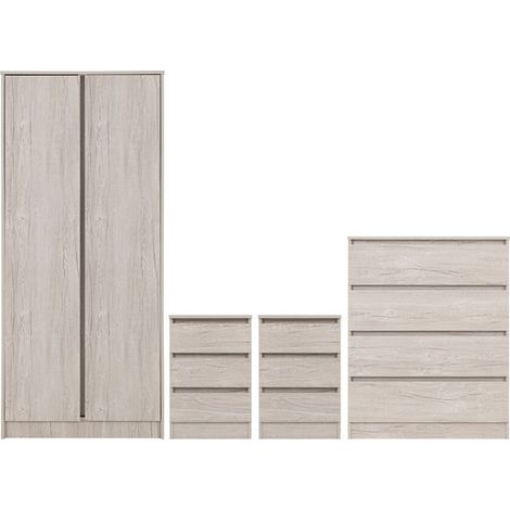 Malvern 2 Door Wardrobe Bedroom Set - Urban Snow
