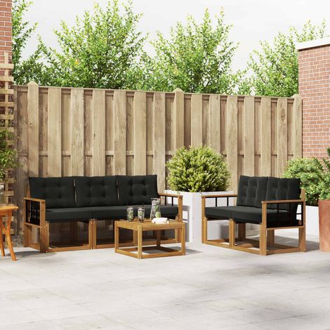 Outdoor-Sofagarnitur mit Kissen 6 pcs Natürlich und Schwarz