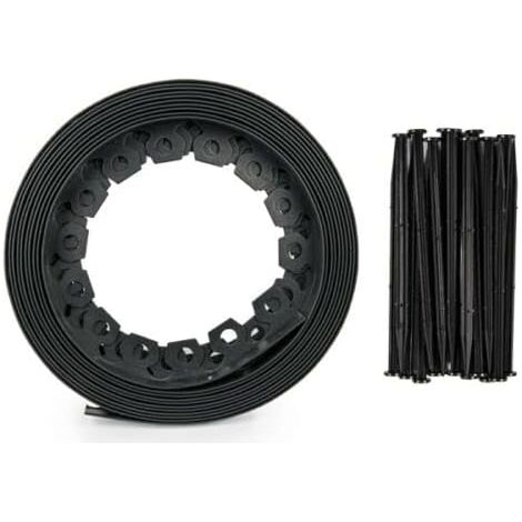Flexible Rasenkante Garten Schwarz - 3,8 cm x 10 Meter mit 20 Erdnägeln (1/4)