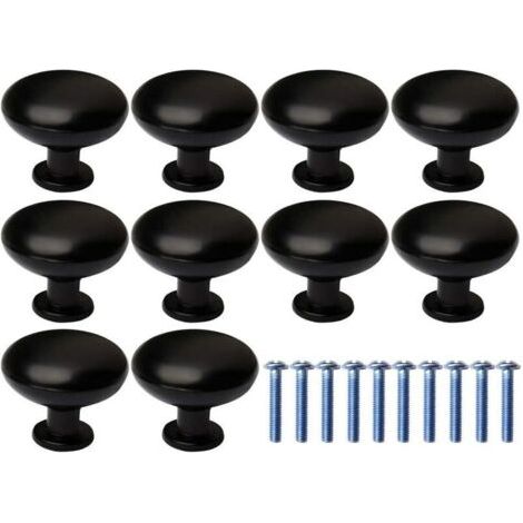 Boutons de meubles ronds noirs, 28 mm, lot de 10, avec vis de 20 mm, faciles à installer, adaptés aux armoires et tiroirs - 10 pièces (1/5)