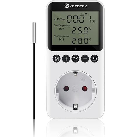 KT3200 Thermostat Plug Minuterie Prise Électronique Régulateur de Température Régulateur Minuterie Prises avec Capteur 3M Chauffage Refroidissement pour Serre Reptile (1/5)