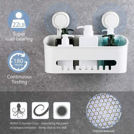 FENOPLASTICAacuum Étagère murale de salle de bain amovible et étanche avec ventouse sans perçage Panier de douche Organisateur de rangement pour shampoing revitalisant Rasoirs Savon - Blanc