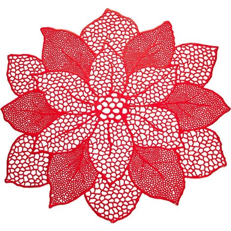 Sets de table élégants en PVC ajouré bronzé résistant à la chaleur, pour table à manger, motif antidérapant rouge (1/5)