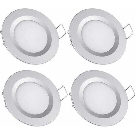 Set mit 4 eingelassenen 12V-LED-Strahlern – 58-65mm Loch – 3W 3200K warmweiß – Ultradünnes Aluminium für Wohnmobile und Boote