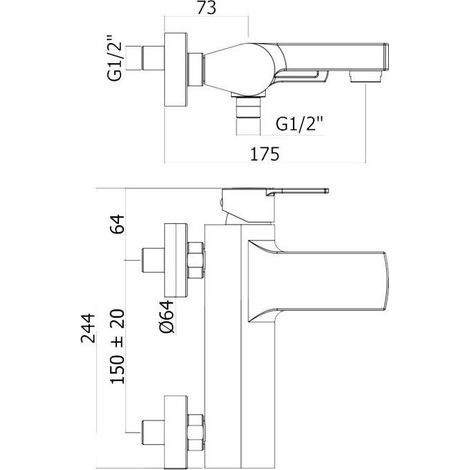 Paffoni externe Wannenbatterie Serie Ringo RIN022NO Messing - Mattschwarz (1/2)