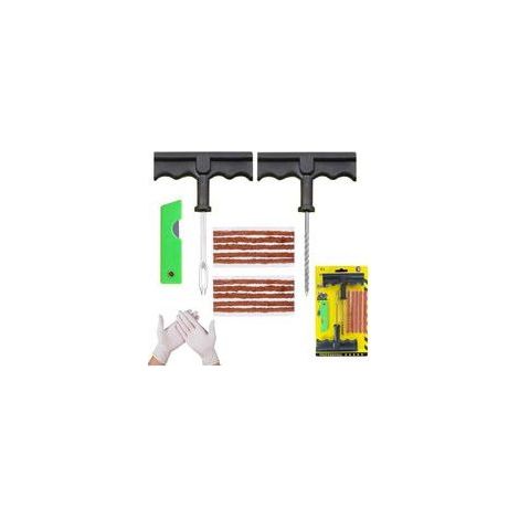 Meche Pneu Crevaison - Kit Reparation Pneu Voiture - Répare en 15 Minutes - Inclut 10 Mèches,1 Outil T spiralé,1 Insert d'outil en T,2 Gants et 1 Cutter - Kit Anti Crevaison Voiture (1/5)