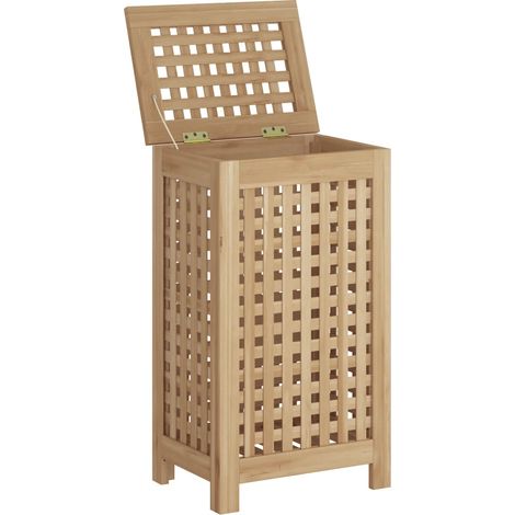 Cesto de la ropa sucia madera maciza de teca 35x25x60 cm vidaXL (1/6)