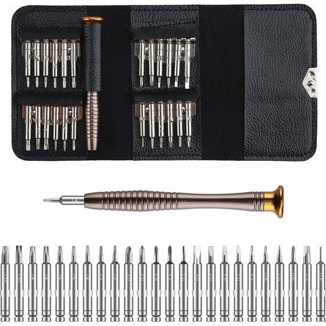 Mini Tournevis Précision Kit Outils de Réparation de Tournevis de Précision Portable avec étui en Cuir pour Laptop Montre Bijoux Jouets 25 en 1 (1/3)
