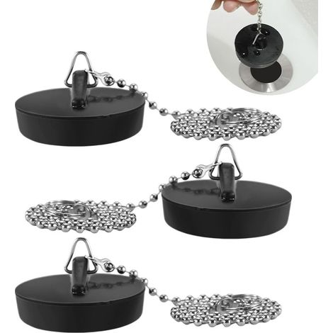 Lot de 3 bouchons de vidange, Ø40-45 mm, avec chaîne de 40 cm, pour évier, baignoire, lavabo, douche (1/5)