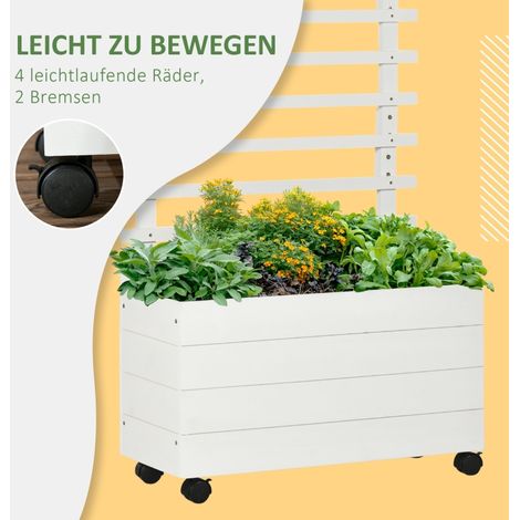 Jardinière avec treillis, bac à fleurs sur roulettes, potager surélevé pour plantes grimpantes, bois naturel blanc, 76 x 30 x 155 cm, extérieur (1/5)