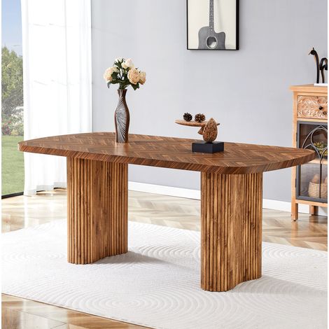 Esstisch MDF nussbaumfarben 180x90 cm, mit bogenförmiger Säulenstütze (1/5)