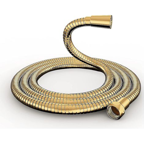 Flexible de douche doré - Flexible de douche 1,5 m, en acier inoxydable anti-torsion, anti-explosion, chromé (1/5)