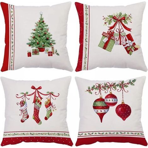 Christmas Cushion Cover 45x45cm Set of 4 Decorative Christmas Cushion Covers Cotton and Linen Decorative Pillowcase for Bedroom, Sofa, Chair, Bed Christmas Decoration (1/5)