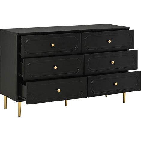 Moderne schwarze Kommode mit 6 Schubladen und Metallbeinen 120 x 40 x 75 cm (1/5)