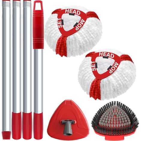 Replacement Mop Cover for Turbo 2-in-1, Replacement Mop Heads with 2 Microfiber Heads, 1 Handle, 1 Mop Base and 1 Brush (1/5)