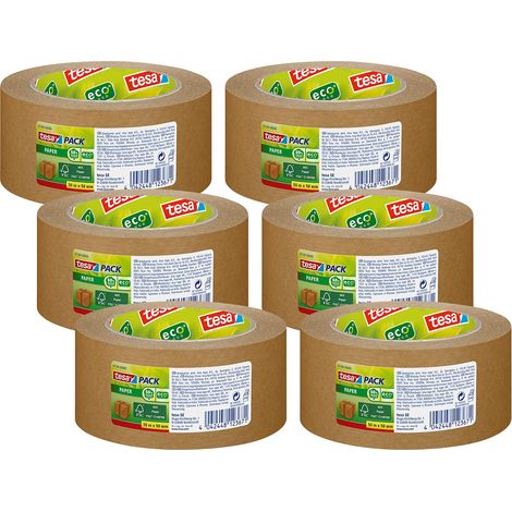 tesapack Carta ecoLogo - Nastro da imballaggio in Carta Ecologica, 60% di materiale organico - Marrone - 6x 50 m x 50 mm