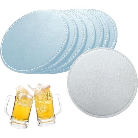 Allecto Plus - 10 sottobicchieri antiscivolo in pelle color argento azzurro chiaro per bicchieri da birra (1/5)