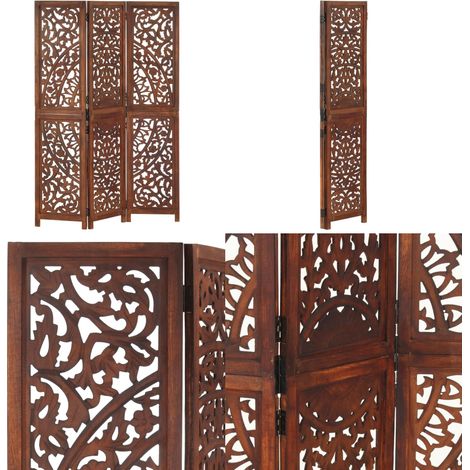 Cloison de séparation 3 panneaux Marron 120x165cm Bois manguier - Cloison De Séparation - Partition Murale - Écran Décoratif - Meuble Pliable - Décoration Intérieure - Home & Living (1/5)