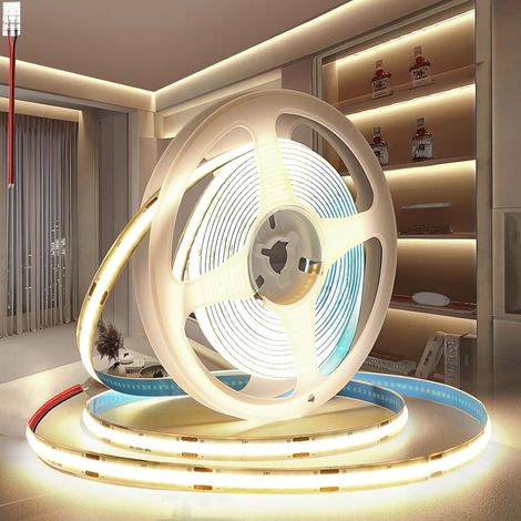 Ruban LED COB 24V, 5M bande LED COB Blanche naturelle 4000K Découpable Flexible 320LED/M, CRI90, pour Chambre, Décoration de la Maison (Sans Alimentation) (1/5)