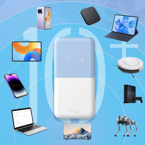 【Pocket WiFi】Router WiFi 4G LTE portátil con 300 Mbps, 6 antenas y 4 niveles de ganancia – ideal para viajes – conecta hasta 10 dispositivos – batería de 2000 mAh (Blanco/Gris) (1/5)
