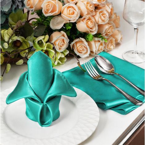 Satz von 20 Satin-Tischservietten 43x43 cm - Pfauenblau, luxuriöse Dekoration für Hochzeit und Hotel-lsw